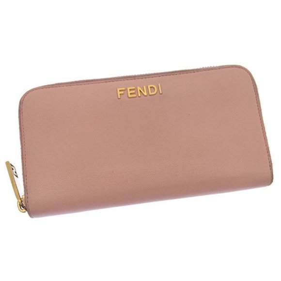 Authentic Fendi Wallet Purse Long Wallet Logo Pink Gold Woman - Picture 1 of 6